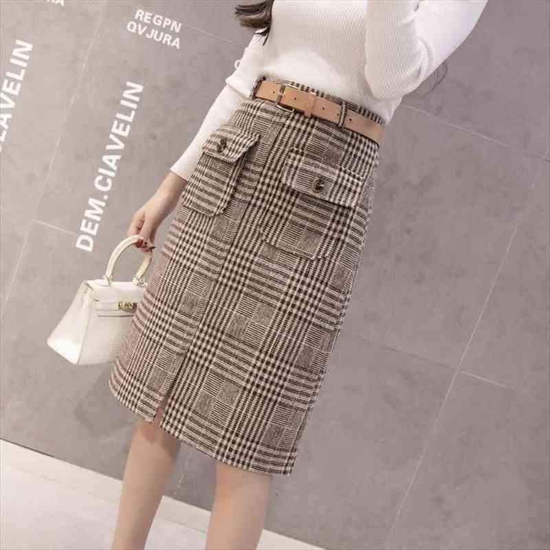 with belt autumn and winter womens skirt houndstooth split long woolen tartan woman skirts mujer faldas saias mulher, Black
with belt autumn and winter womens skirt houndstooth split long woolen tartan woman skirts mujer faldas saias mulher, Black