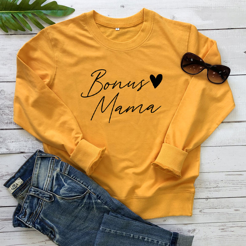 Bonus Mama 100% Cotton Sweatshirt Casual Women Long Sleeve Jumper Mom Life Pullovers Funny Mother's Day Gift Sweatshirt Dropship T200525
