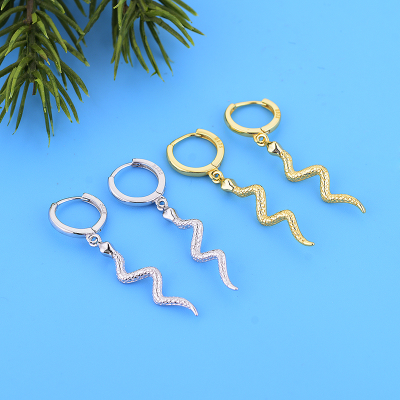 Authentic Fashion 925 Sterling Silver Long Serpentine Snake Tassel Hoop Earrings Gold Silver for Women's Punk Style Animal Earrings