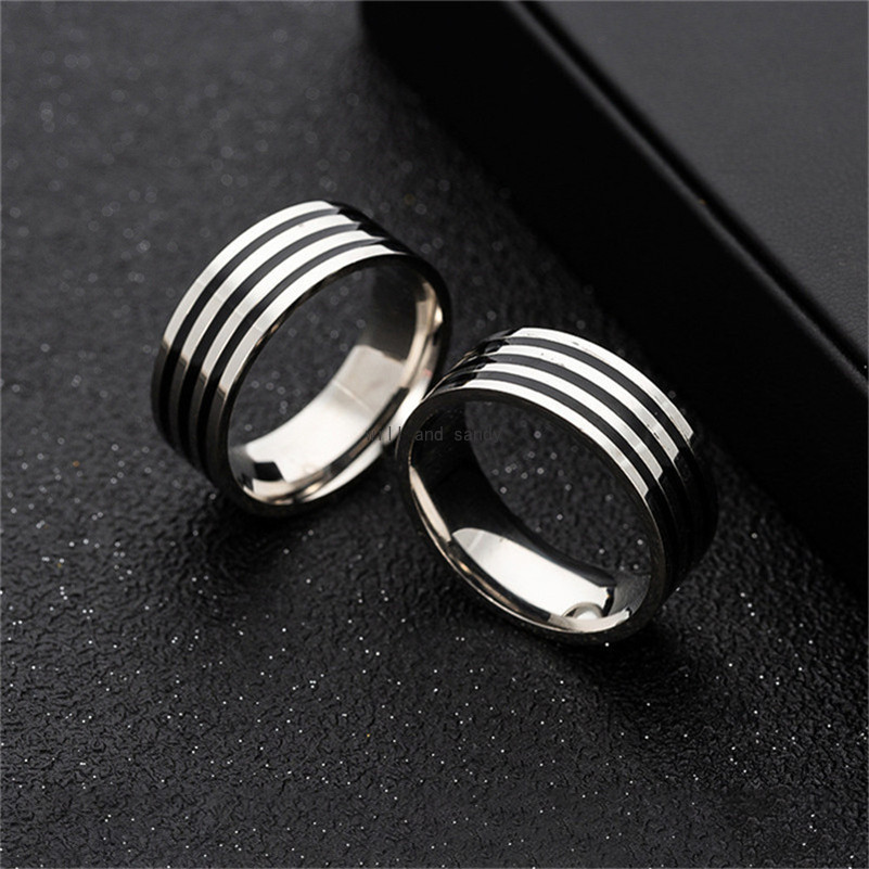 8mm Stainless Steel Black Circle Ring Enamel Band Women Men Finger Tail Rings Fashion Fine Jewelry Will and Sandy