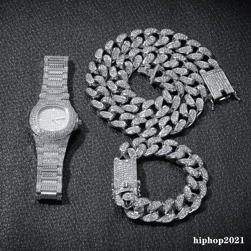 3pcs/set mens Hip hop iced out bling Chains Diamond Necklace Bracelets Watch cuban Link Chains Fashion Hiphop Jewelry Sets
3pcs/set mens Hip hop iced out bling Chains Diamond Necklace Bracelets Watch cuban Link Chains Fashion Hiphop Jewelry Sets