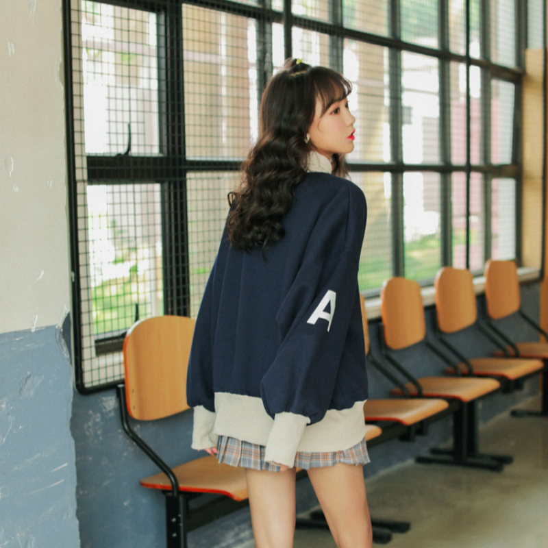 Ulzzang Preppy Style Oversized Loose Sweatshirt Women Cute Tops Winter Korean Style Women Thick Pink Sweatshirt Kawaii Clothes T200407