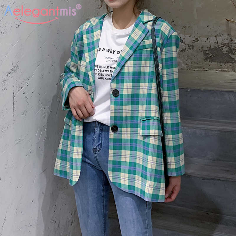Aelegantmis Vintage Loose Plaid Blazer Women Office Lady Single Breasted Work Suit Coat Female Casual Blazers Jacket Pockets 210607, Green
Aelegantmis Vintage Loose Plaid Blazer Women Office Lady Single Breasted Work Suit Coat Female Casual Blazers Jacket Pockets 210607, Green