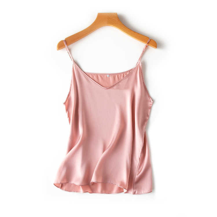 SuyaDream Women Silk Camisoles 100%Real Silk Satin Sleeveless Solid V neck Chic Camis Summer Elegent Vests 210625