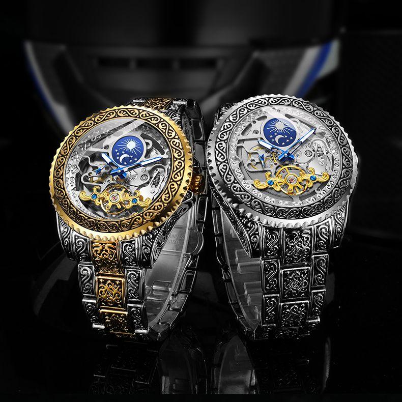 Wristwatches FORSINING Luxury Retro Men's Skeleton Automatic Winding Watch Classic Business Luminous Waterproof Mechanical Men Wrist Watches, Gold
Wristwatches FORSINING Luxury Retro Men's Skeleton Automatic Winding Watch Classic Business Luminous Waterproof Mechanical Men Wrist Watches, Gold