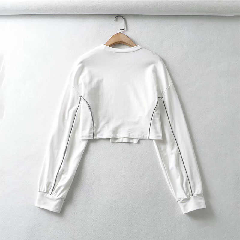 Sweatshirt Women Causal Patchwork Sweat Hoodies Long Sleeve O-neck Spring Crop Top Jumper 210628