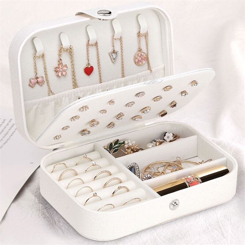Jewelry earrings ring necklaces storage PU leather box Portable organizer for Travel case 210315
Jewelry earrings ring necklaces storage PU leather box Portable organizer for Travel case 210315