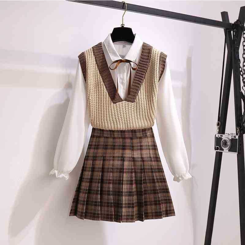 ZAWFL autumn casual three pices set sweater vest+ long sleeve white blouse+ A line Plaid mini skirt student style sweet suits 210525
ZAWFL autumn casual three pices set sweater vest+ long sleeve white blouse+ A line Plaid mini skirt student style sweet suits 210525