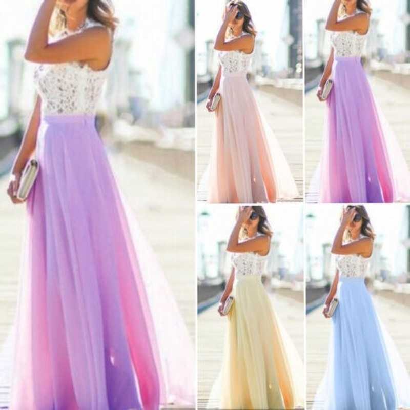 Womens Long Maxi Dress Bridesmaid Lace Party Fashion Sleeveless Wedding Elegant Casual Wear 210623