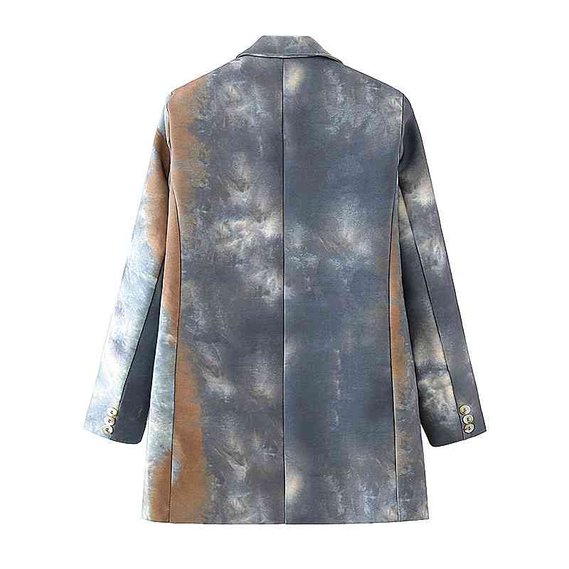 Elegant Women Tie-Dye Print Blazers Fashion Ladies Notched Collar Jackets Streetwear Female Chic Double Breasted Coats 210527