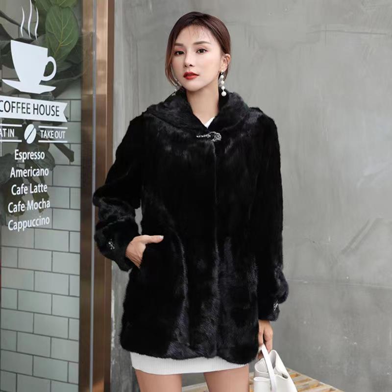 Women's Fur & Faux Real Mink Coat 2021 Winter Imported Female Block Mid-length Hooded Jacket, Black
Women's Fur & Faux Real Mink Coat 2021 Winter Imported Female Block Mid-length Hooded Jacket, Black