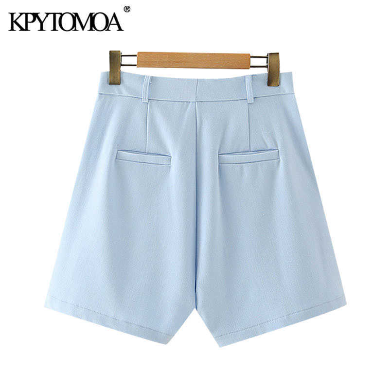 KPYTOMOA Women Chic Fashion Office Wear Side Pockets Straight Shorts Vintage High Waist Zipper Fly Female Short Pants Mujer 210714