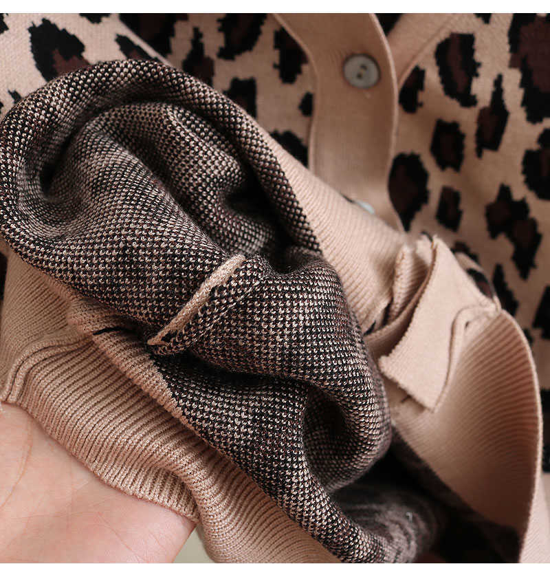 Spring Autumn Vintage Leopard Print Women Knitted Sweater V-Neck Buttons Short Cardigan Casual Female Ladies Outwear C-202 210914