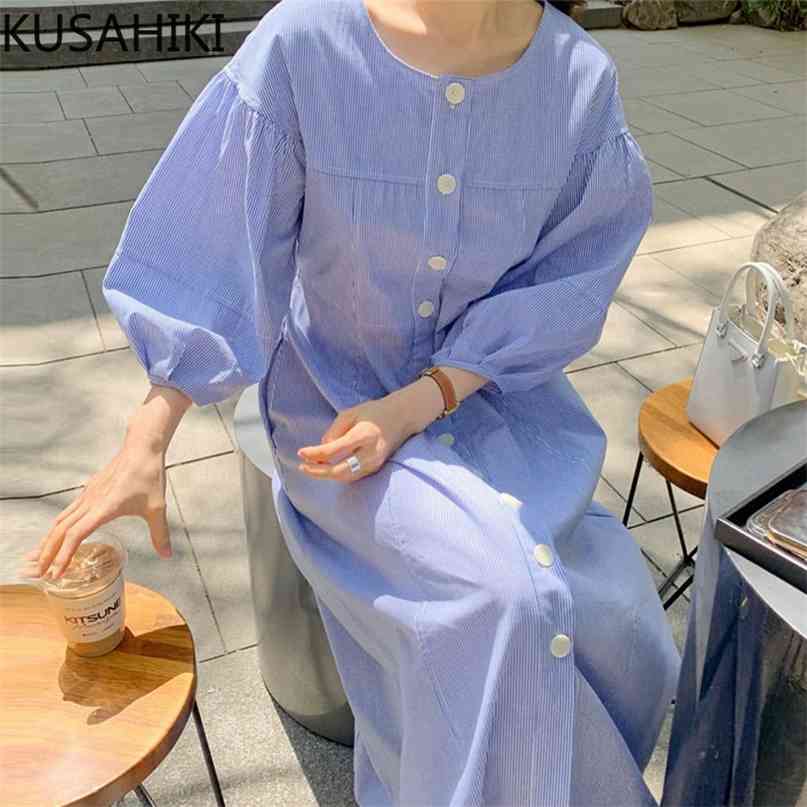 Chic Korean Stripe Woman Dress Causal Lantern Sleeve Single Breasted O-neck Vestidos Femme Dresses 6H511 210603, Blue
Chic Korean Stripe Woman Dress Causal Lantern Sleeve Single Breasted O-neck Vestidos Femme Dresses 6H511 210603, Blue