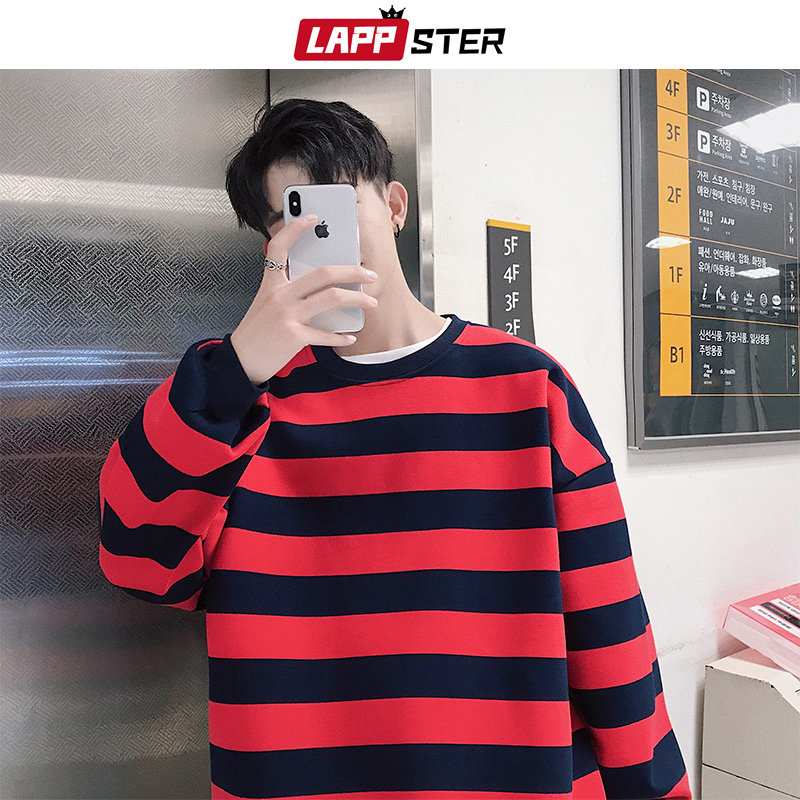 LAPPSTER Striped Harajuku Hoodies Sweatshirts Streetwear Hip Hop Men Colorful Korean Fashions Oversized Sweatshirts Hoodie 201020