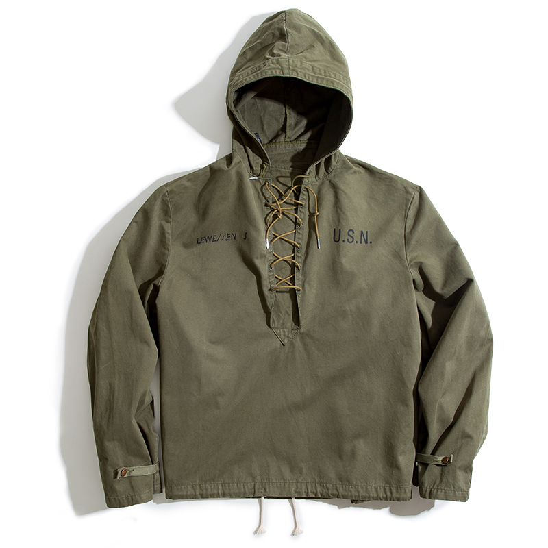 Madden male Hooded Pullover Long Sleeve Deck Parker Jacket Drawstring Neckline Workwear Jacket Green Cuffs Ribbon Closure Jacket 201113