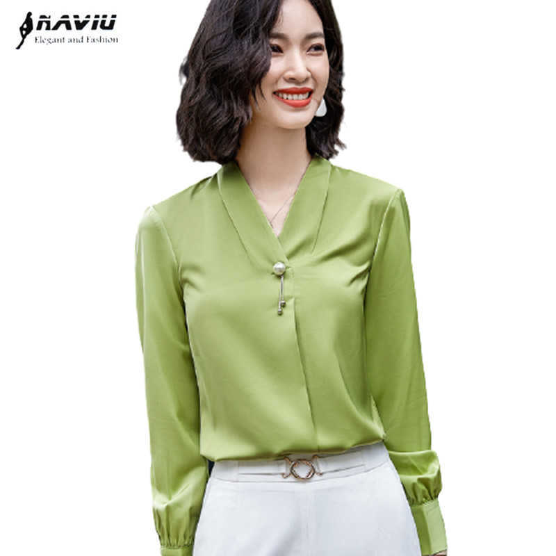 Satin Shirt Women Autumn Fashion Temperament V Neck Long Sleeve Simple Fruit Green Blouses Office Ladies Formal Casual Tops 210604
Satin Shirt Women Autumn Fashion Temperament V Neck Long Sleeve Simple Fruit Green Blouses Office Ladies Formal Casual Tops 210604
