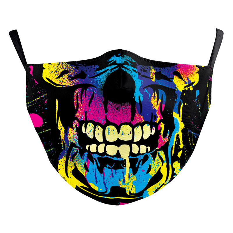 Half face of skull Pattern Printed Masks (No filter) Pack Of 5 Pieces High Quality Comfortable Hygiene Reusable Washable Effective Filtering Dust