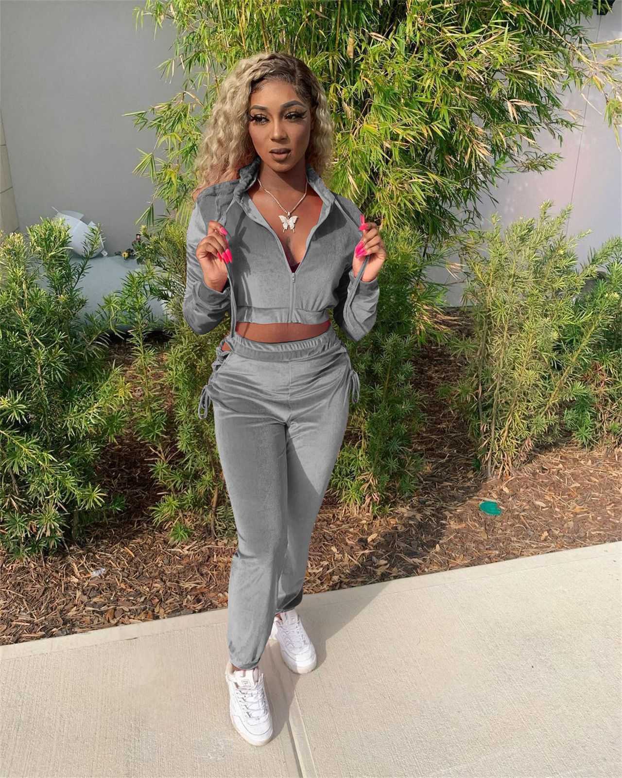 Women's Two Piece Pants Designers Women Clothes 2023 autumn and winter fashion velvet slim temperament two-piece women's suit