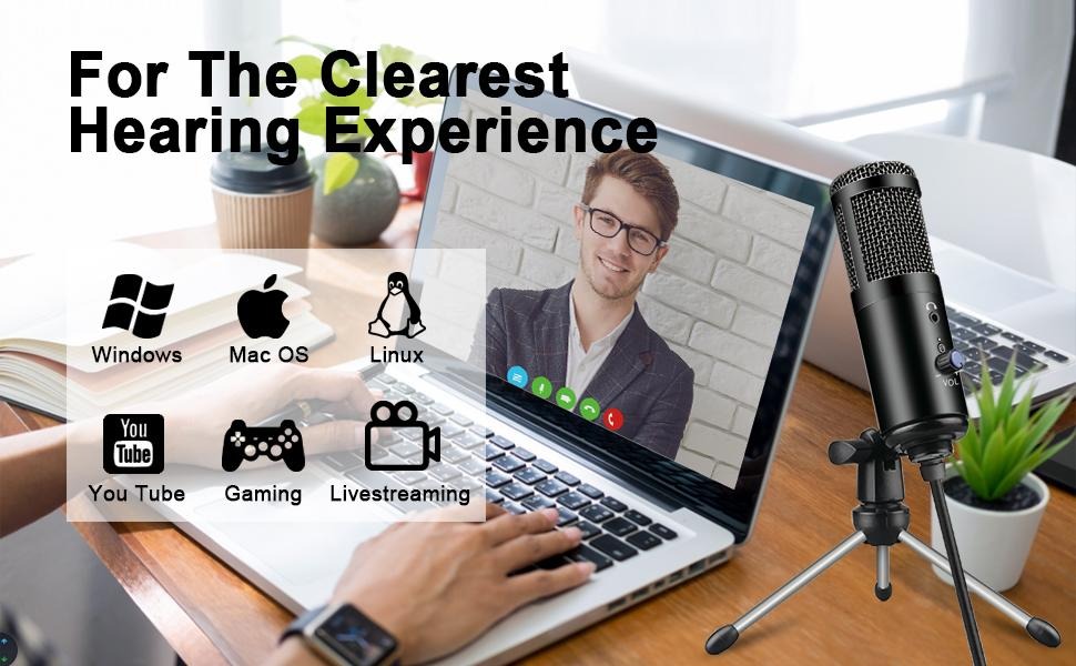 Microphones Micrófono USB de Metal para grabación de vídeo en Streaming, condensador PC, ordenador, Podcasting, estudio, juegos, Karaoke, cantar