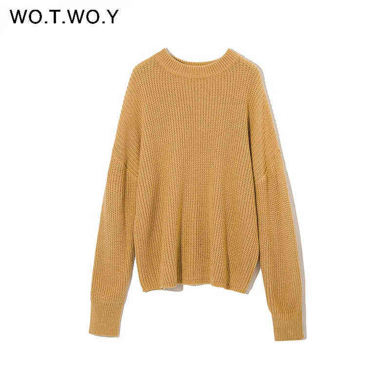 WOTWOY Autumn Winter Thickening Oversized Sweater Women Long Sleeve Casual Loose Pullovers Female Cashmere Solid Knitted Tops 211123wtt