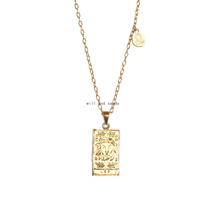 12 Zodiac Sign Tarot Necklace Gold Chain Leo Cancer Pendants Charm Star Sign Choker Astrology Necklaces for Women girls Fashion Jewelry Will and Sandy