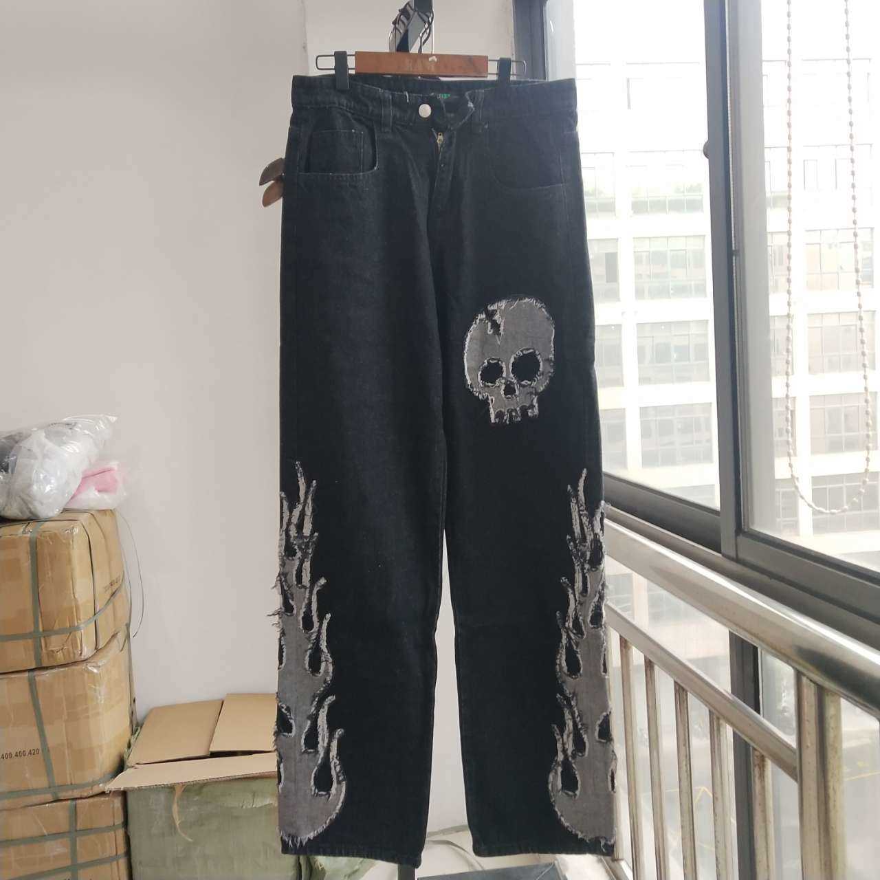 SHENGPALAE Dark streetwear Wash Jeans Women's Spring High Waist Trendy Straight Tube Wide Leg Skeleton Denim Pants 210616