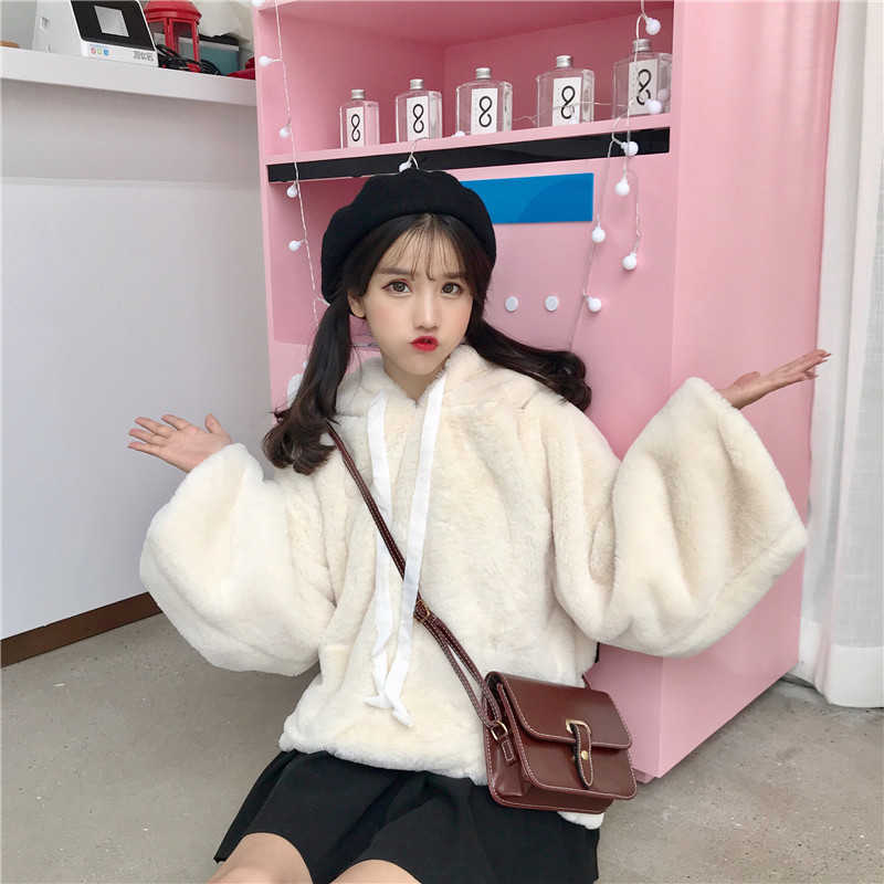 Hoodies Sweatshirts plush cute pink white Harajuku Japanese sweet casual female winter velvet warm Cotton sweatshirt 210608
Hoodies Sweatshirts plush cute pink white Harajuku Japanese sweet casual female winter velvet warm Cotton sweatshirt 210608