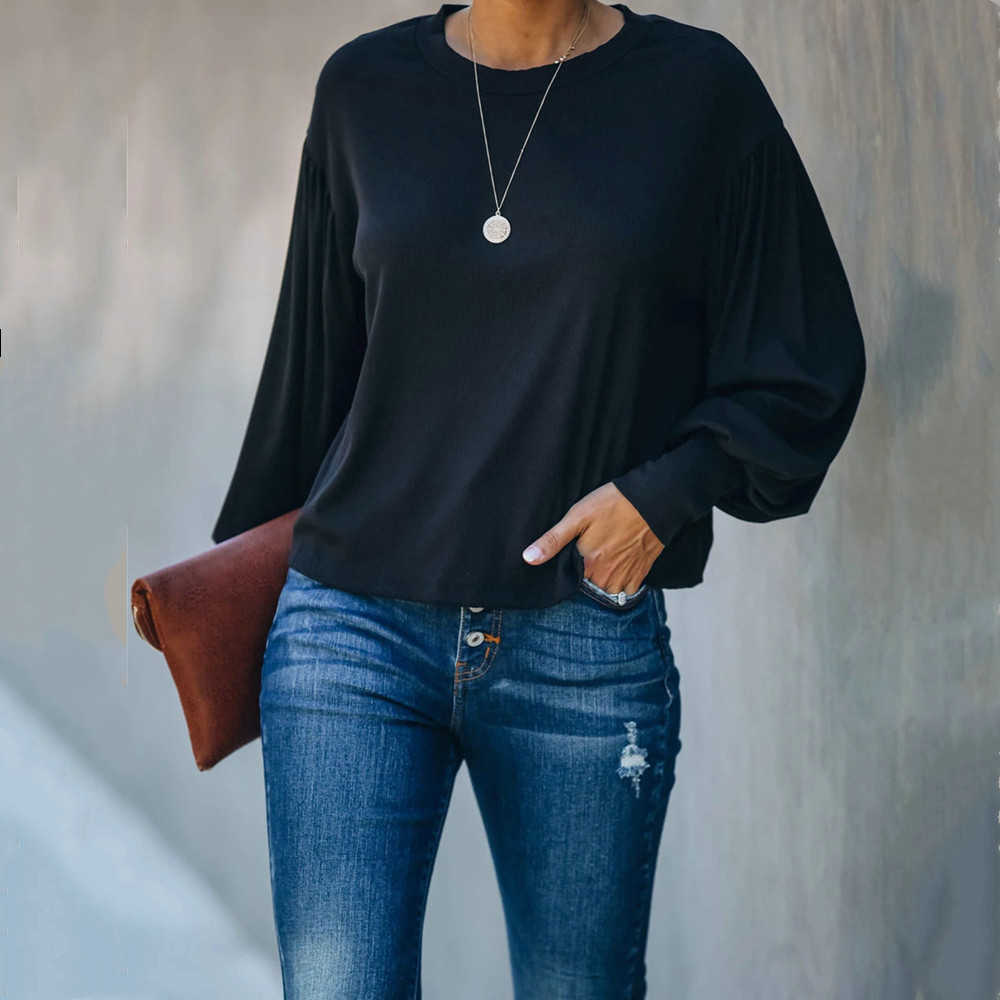 Sexy O Neck Backless T-shirts Women Autumn Casual Lantern Long Sleeve Back Hollow Out Bandage Bow Loose Pullover Tops Ladies 210526