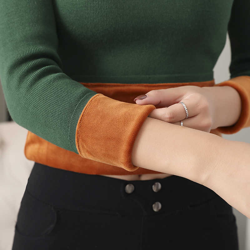 Heliar Women Winter Sweaters Solid O-neck Thermal Underwear Jumpers Thick Warm Velvet Pullovers For 211018