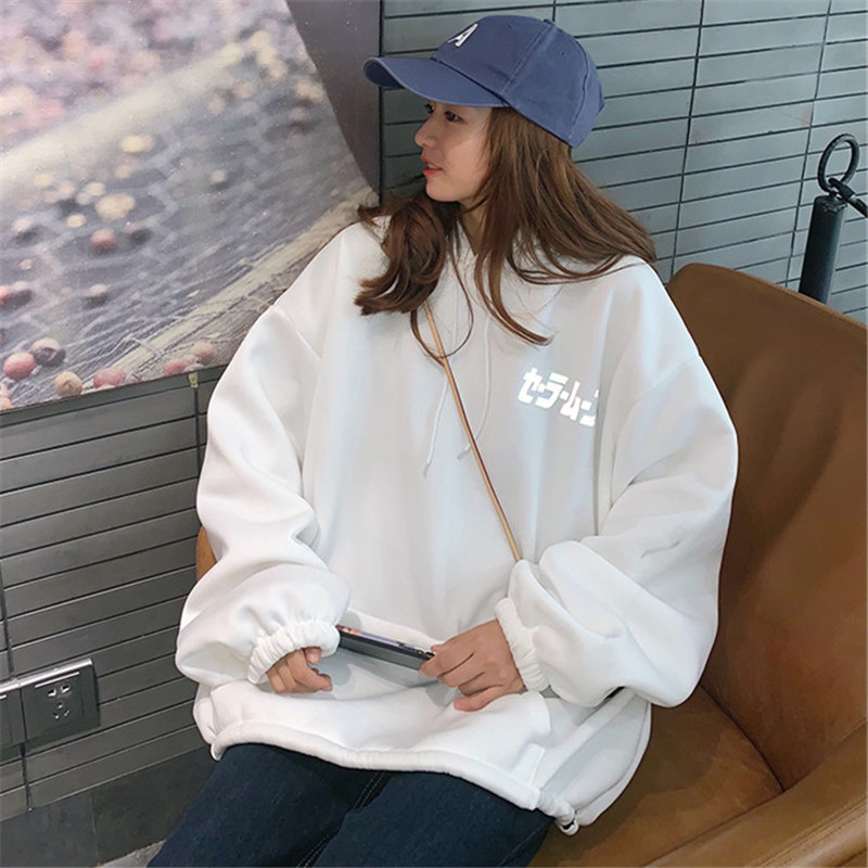 oversized autumn Reflective Material Sailor Moon Cartoon Hoodie Women Loose Casual Long Pullover Tops Streetwear Sweatshirt 201212