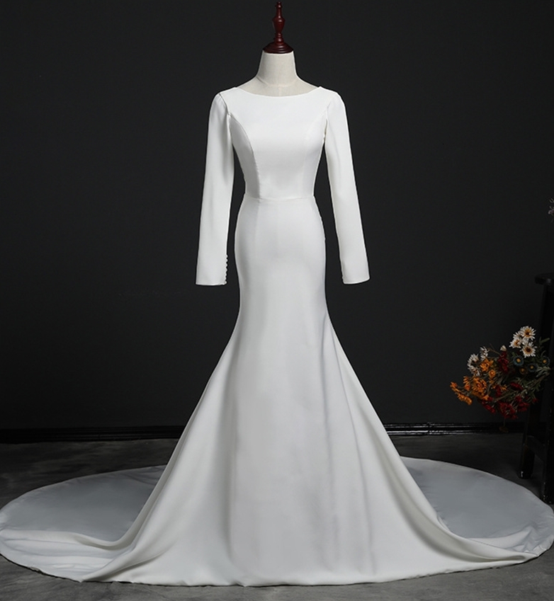 2021 New Vestido De Festa Simple Mermai Es Satin Scoop Long Sleeves Muslim Arabic Wedding Bridal Gowns Train Z8e8, White
2021 New Vestido De Festa Simple Mermai Es Satin Scoop Long Sleeves Muslim Arabic Wedding Bridal Gowns Train Z8e8, White