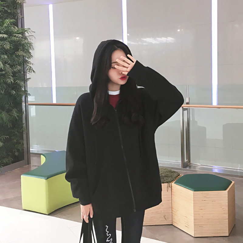 New Korean Hoodies Coat Women Casual Loose Womens Jacket Hooded Sweatshirts Plus Zipper Oversized Top Autumn Outwear XXL T200407