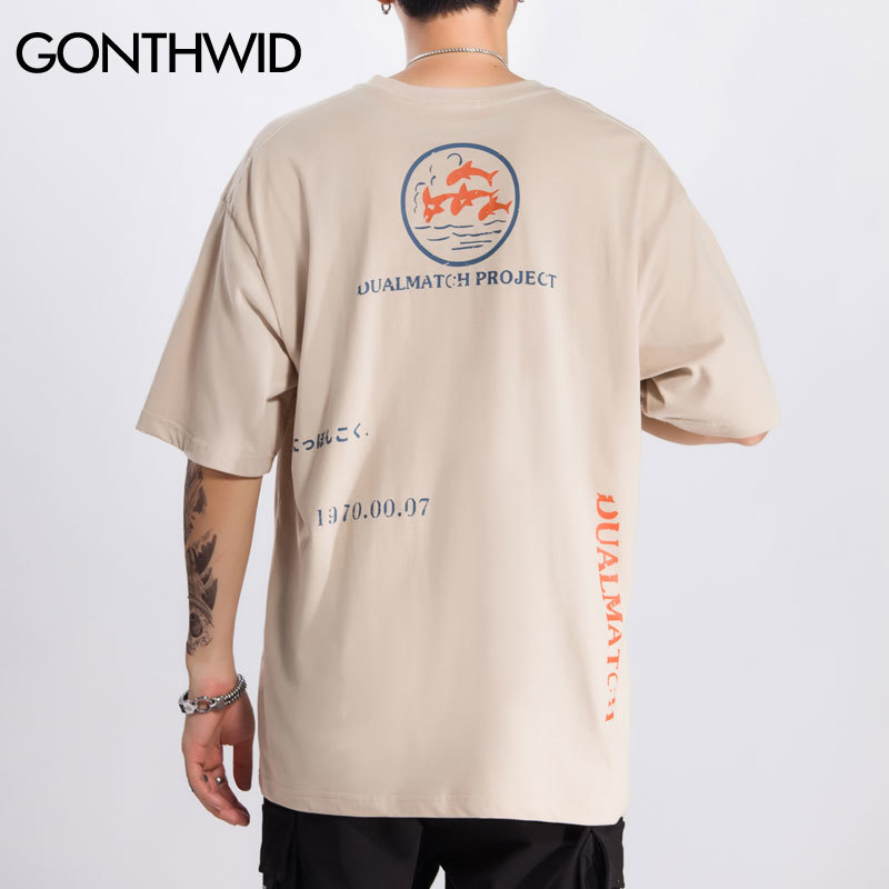 GONTHWID Whales Print Short Sleeve Tee Shirts Harajuku Casual Streetwear T-Shirts Men Hip Hop Summer Fashion Tshirts Tops Male 210225