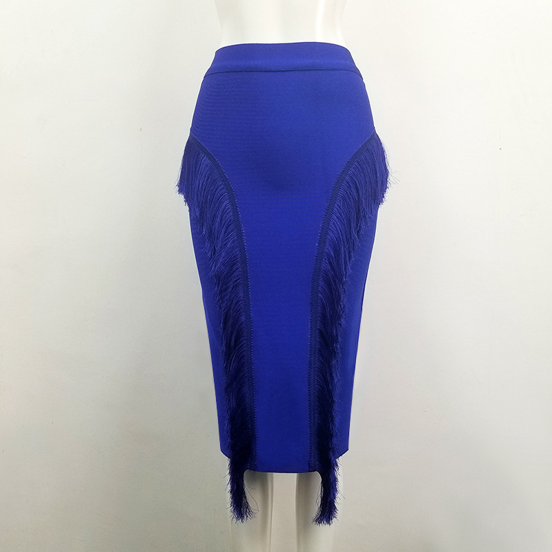 Women High Waist Bodycon Skirts Office Lady Tassel Elegant Fashion Pencil Skirt Bandage SKirts 210306