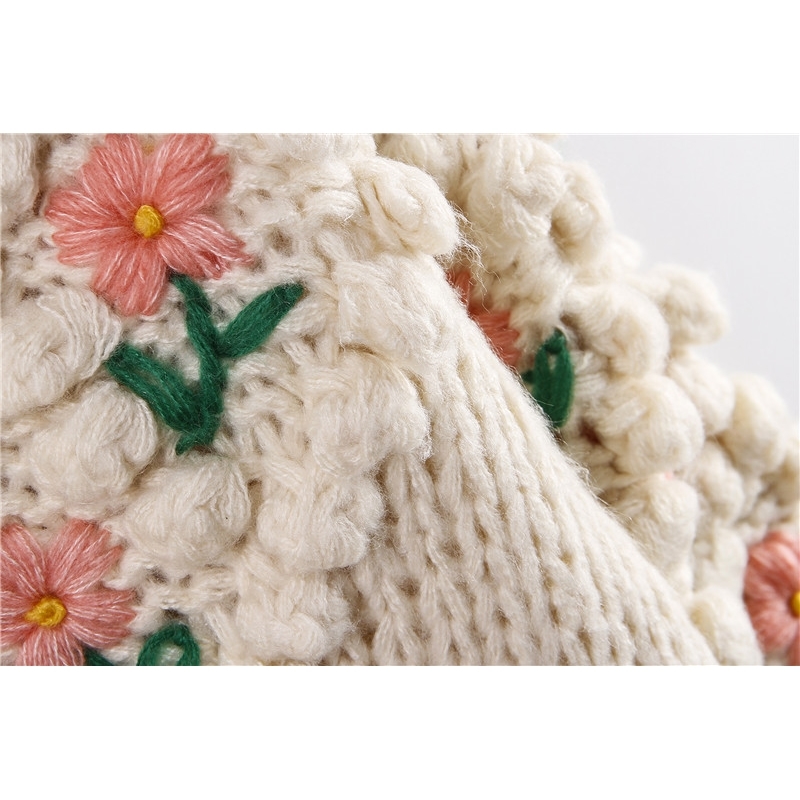 H.SA New Women Winter Handmade Sweater and Cardigans Floral Embroidery Hollow Out Chic Knit Jacket Pearl Beading Cardigans 210218
