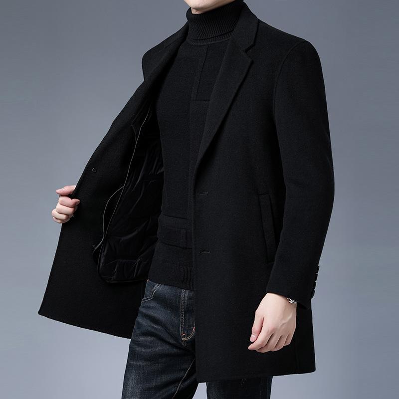 Men's Wool & Blends Winter 2021 Casual Coat Loose Suit Collar Youth Woolen Medium Length Solid Color