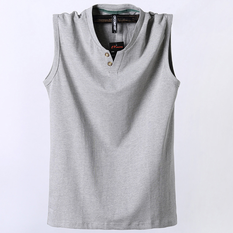 Pure Cotton Classic Tank Tops Men Sleeveless Tank Shirt Solid Color V-Neck Tees All-match Tees Button Sweatshirts Tank Men 5XL 210308