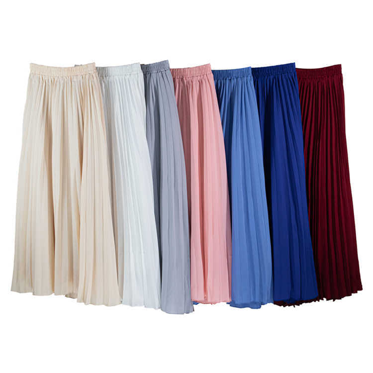 Colorfaith Women Casual Chiffon Maxi Skirt Spring Summer Pleated Multi Colors Fashion Flared High Waist Long Skirts SK1075 210621