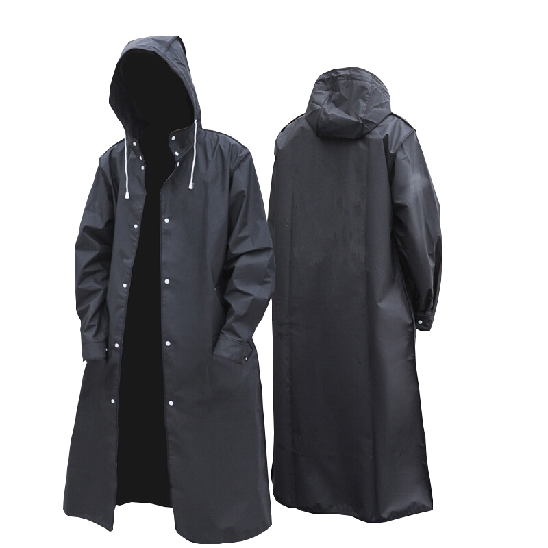 Black Fashion Adult Waterproof Long Raincoat Women Men Rain coat Hooded For Outdoor Hiking Travel Fishing