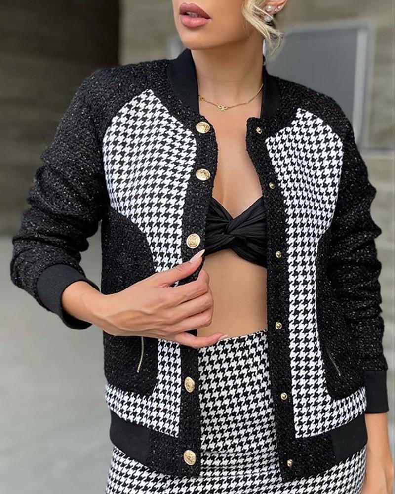 Women's Jackets Fashion Houndstooth Print Color Matching Single-breasted Long-sleeved Jacket Spring And Autumn Woolen 2021, Black;brown
Women's Jackets Fashion Houndstooth Print Color Matching Single-breasted Long-sleeved Jacket Spring And Autumn Woolen 2021, Black;brown