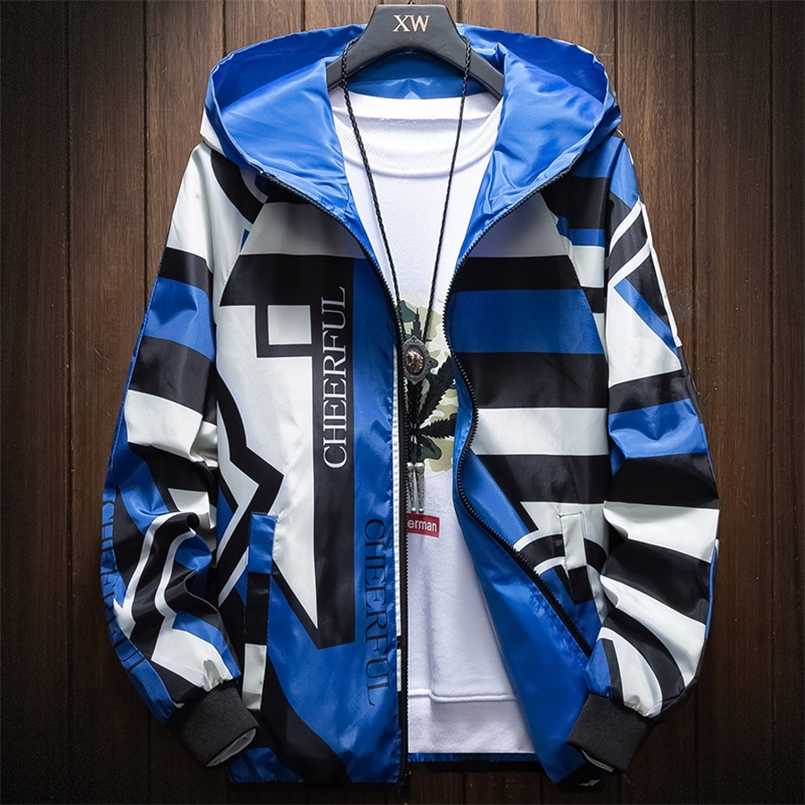 5XL 6XL 7XL 8XL Men's windbreaker Fashion Large pattern Hooded Casual windbreaker,Spring /Autumn Thin section 211103