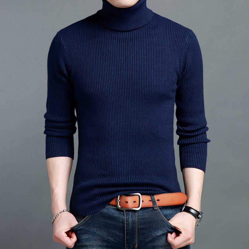 Autumn Man Turtleneck Korean Style Slim Fit Sweaters Knit Male Winter Wool Thicken Casual Black Mens Clothing Ropa De Hombre 210604