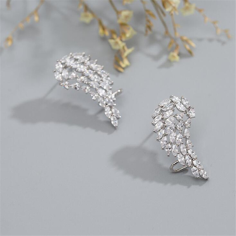 Choucong Unique Cocktail Ear Cuff Luxury Jewelry 925 Sterling Silver Full Marquise Cut White Topaz CZ Diamond Gemstones Women Party Angle Wings Clip E
