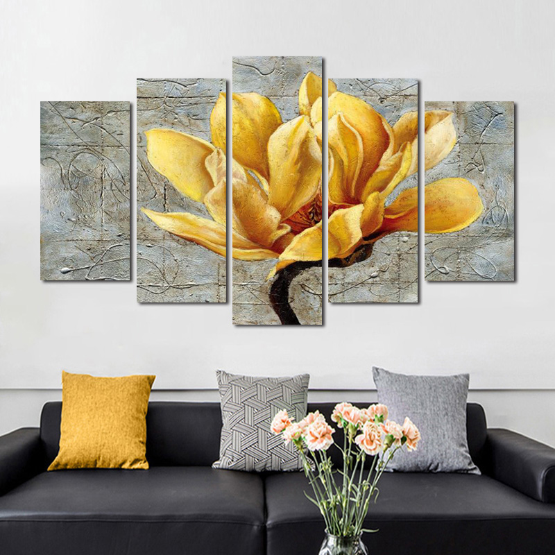 5 Panels Home Docor Yellow Flower Posters And Prints Canvas Painting Big Size Wall Art Pictures For Living Room Wall Decoration