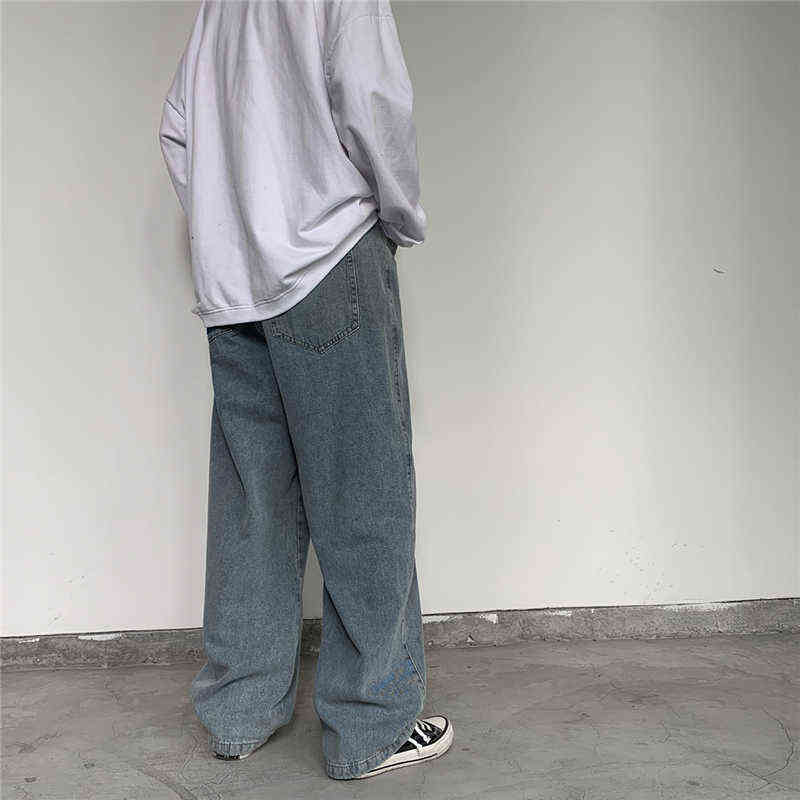 Korean Style Loose Wide Leg Jeans For Men Blue Baggy Denim Pants Kpop Clothes Fashion Jeansy Ulzzang Cargo Jeans Male 211120