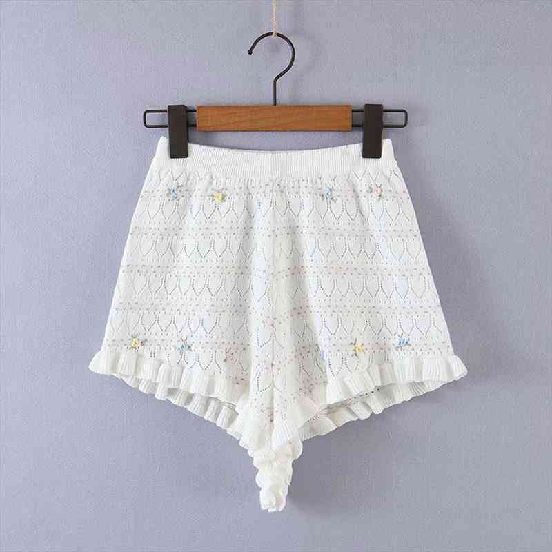 hollow out knit women short elastic high waist pants female holiday summer casual beach pantalones cortos, White;black 
hollow out knit women short elastic high waist pants female holiday summer casual beach pantalones cortos, White;black
