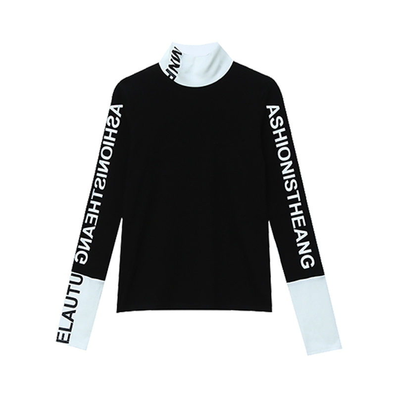 Fall Winter European Clothes Tshirt Chic Patchwork Letter Thick Broshed Long Sleeve Brushed Cotton Tops Ropa Mujer Tees T00514A 210302