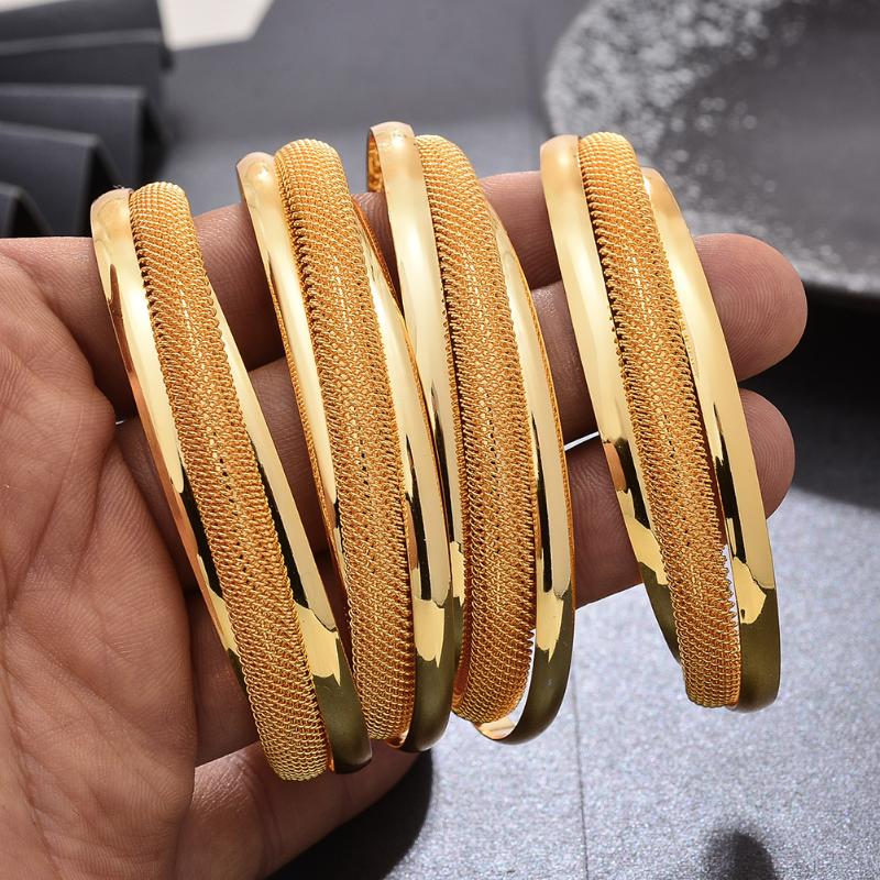 Bangle 4pcs/lot Dubai Gold Color Bangles For Women Vintage Bride Wedding Africa Arab Jewelry