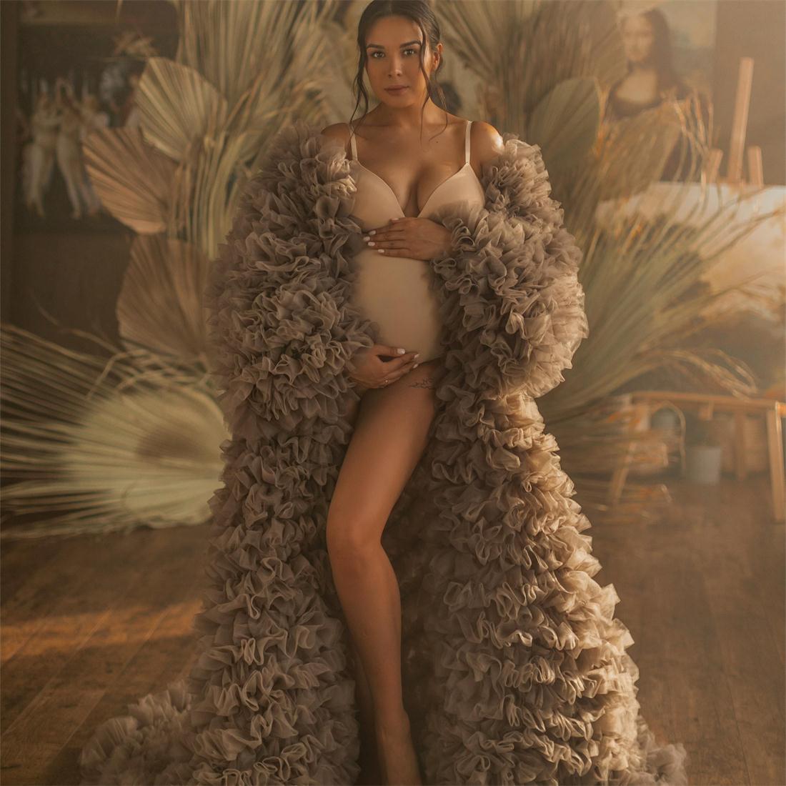luxury maternity sleepwear photography props bridal robes long sleeve ruffles women nightgowns plus size dress